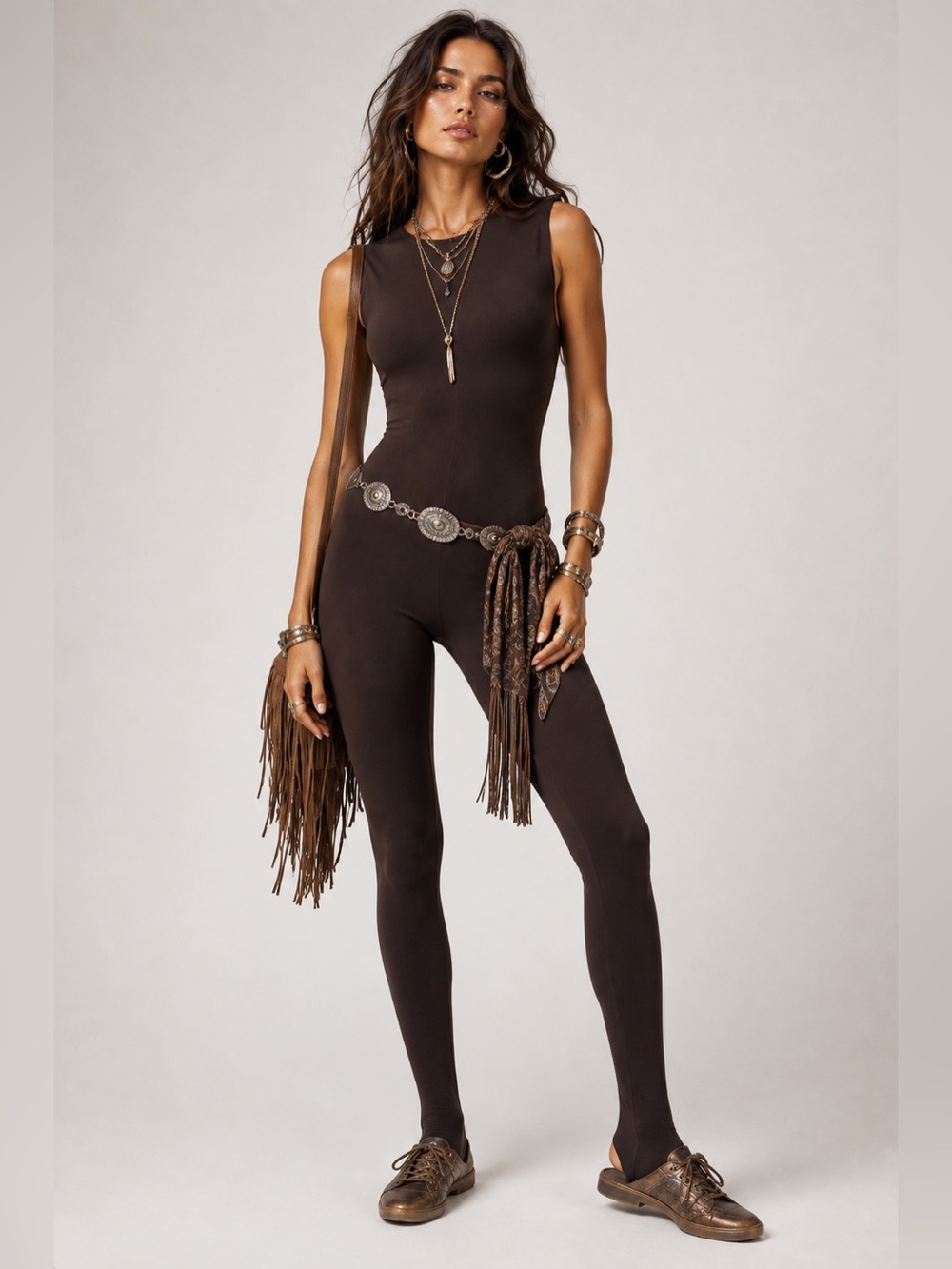 Norma Kamali Sleeveless Catsuit Footsie Chocolate Brown XS NWT